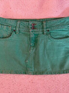 Hudson Green Denim Low Rise Mini Skirt